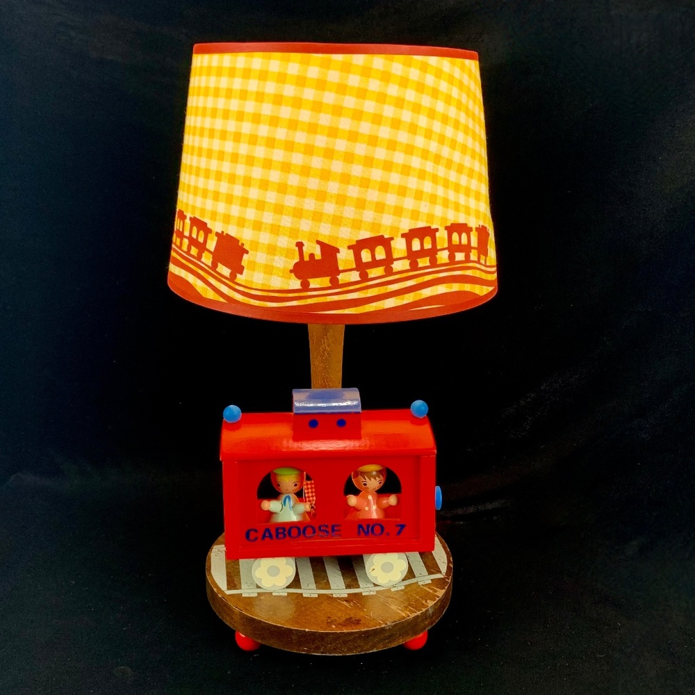 1978 Caboose Wooden Lamp w Shade Trains Nursery Nightlight Working Excellent